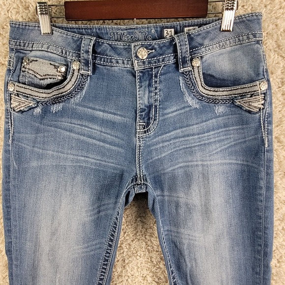 Miss Me Jeans Women's Size 31x30 Blue Skinny Embellished Aztec Flap Pockets - Picture 11 of 16